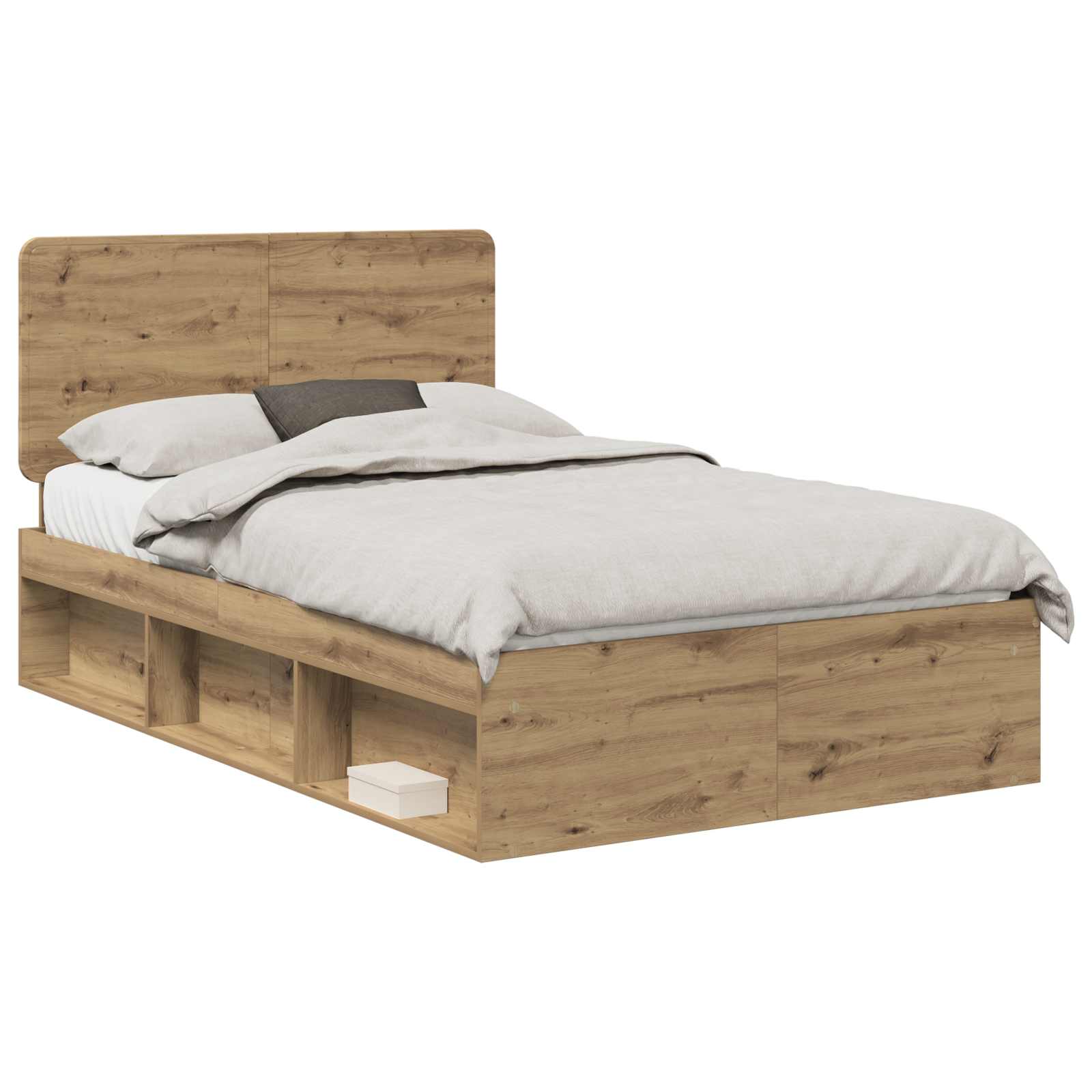 vidaXL Bed Frame Artisian Oak 135 x 190 cm Solid Pine Wood 2