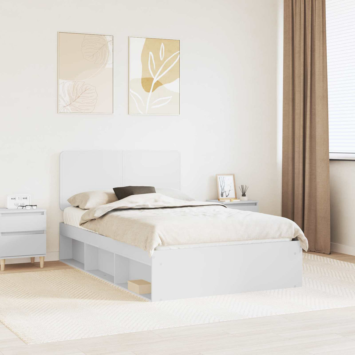 vidaXL Bed Frame with Headboard White 120 x 200 cm Solid Pine Wood 1