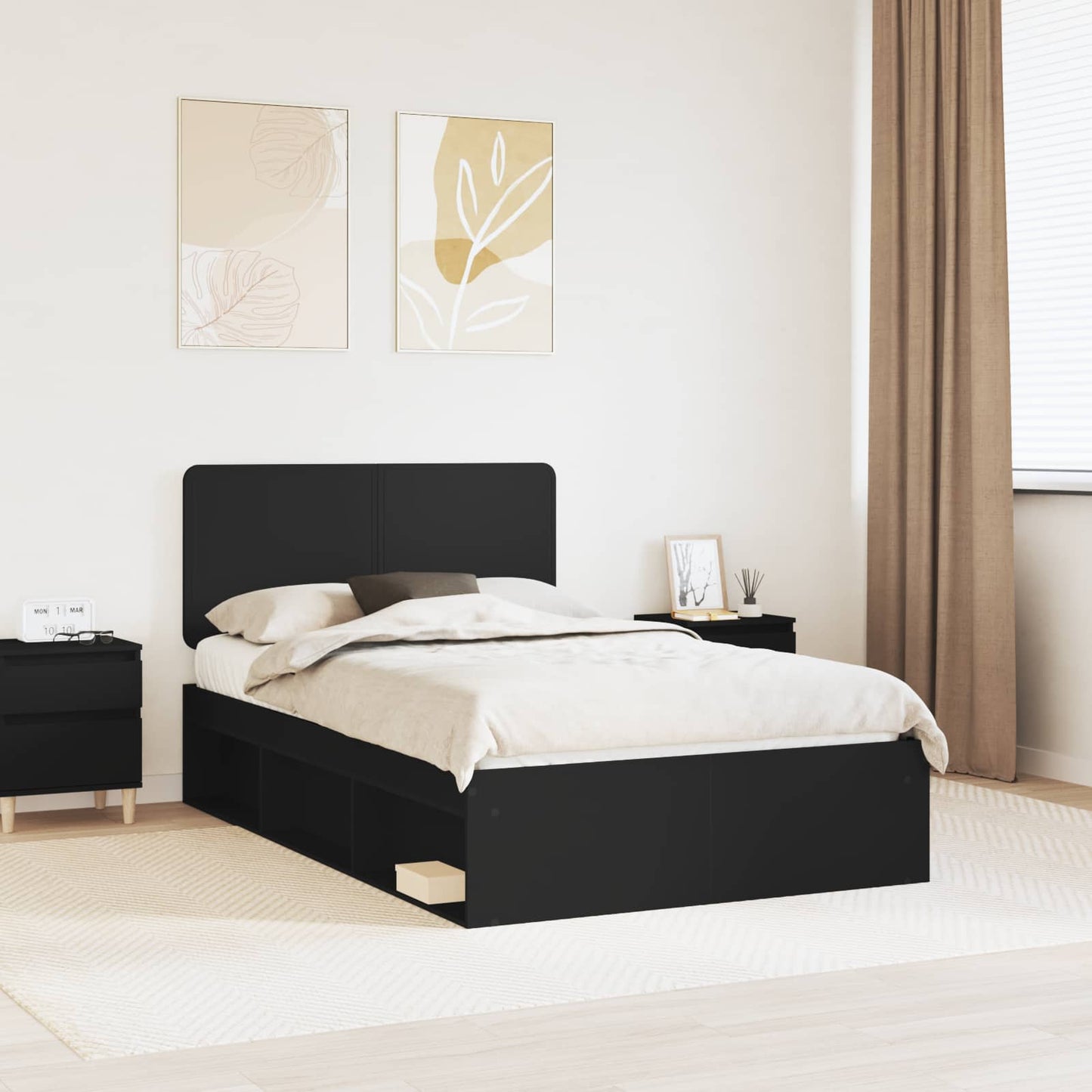 vidaXL Bed Frame with Headboard Black 120 x 200 cm Solid Pine Wood 1