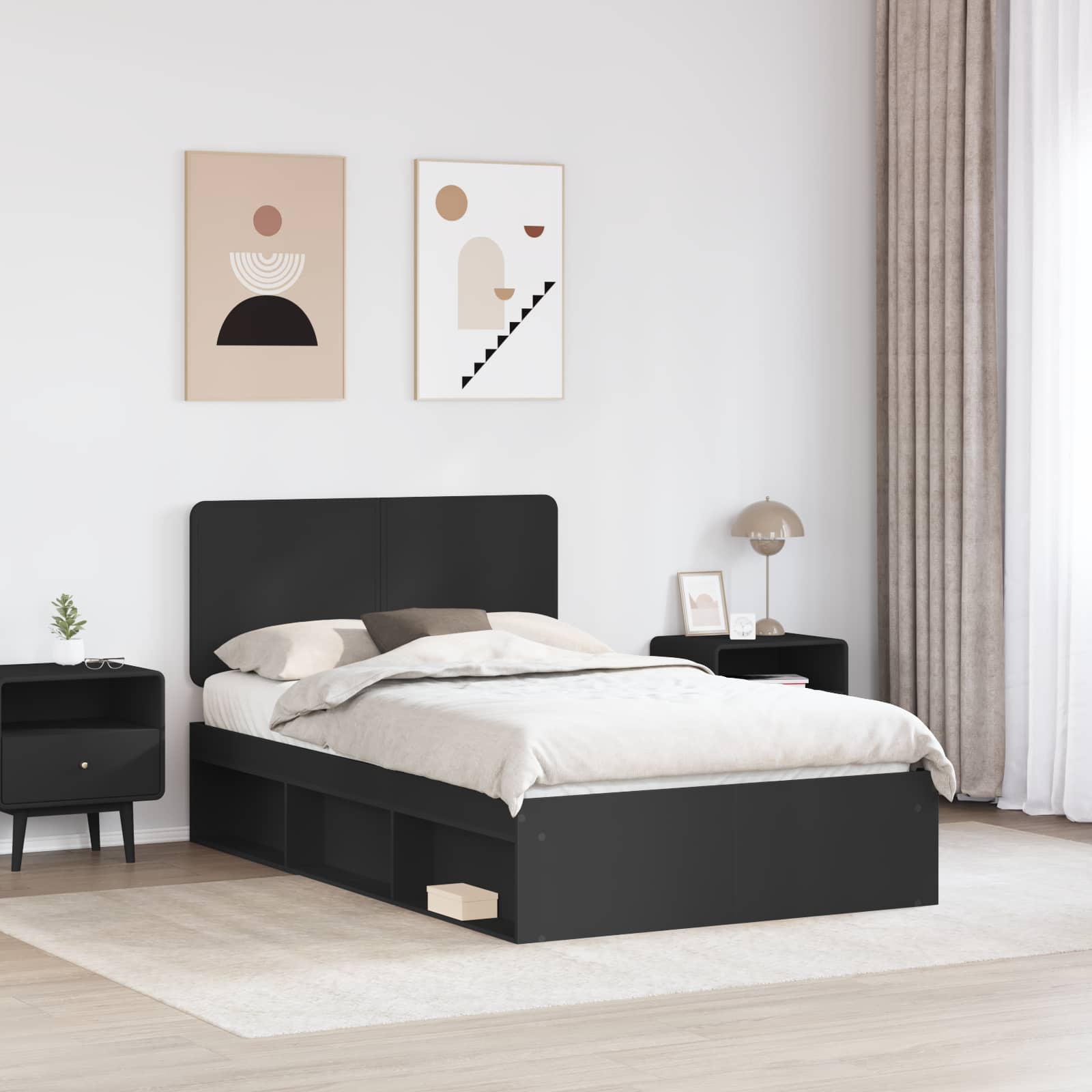 vidaXL Bed Frame with Headboard Black 120 x 200 cm Solid Pine Wood 3