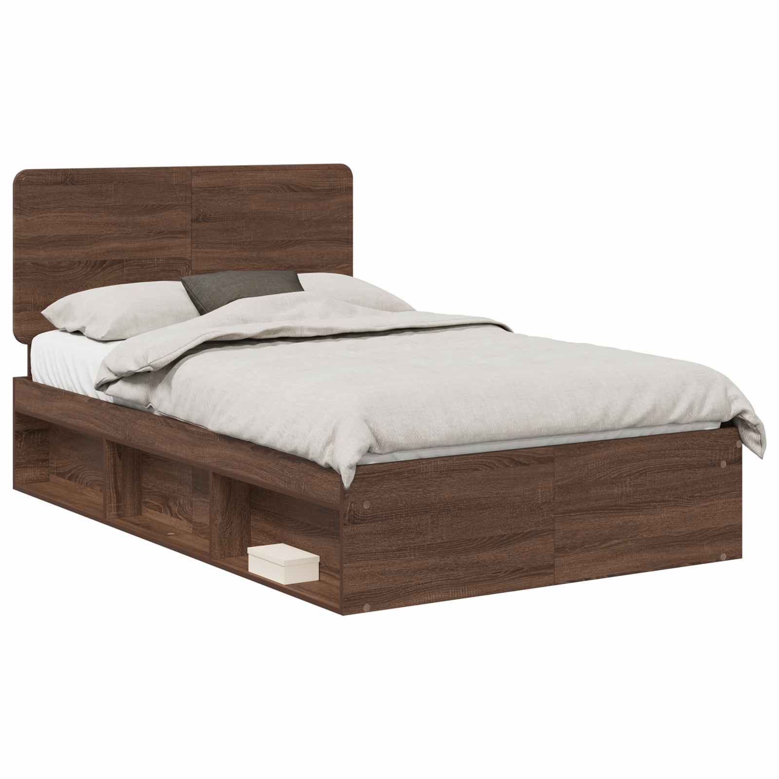 vidaXL Bed Frame with Headboard Brown Oak 120 x 200 cm Solid Pine Wood 2