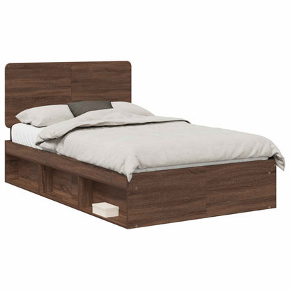 vidaXL Bed Frame with Headboard Brown Oak 120 x 200 cm Solid Pine Wood 2