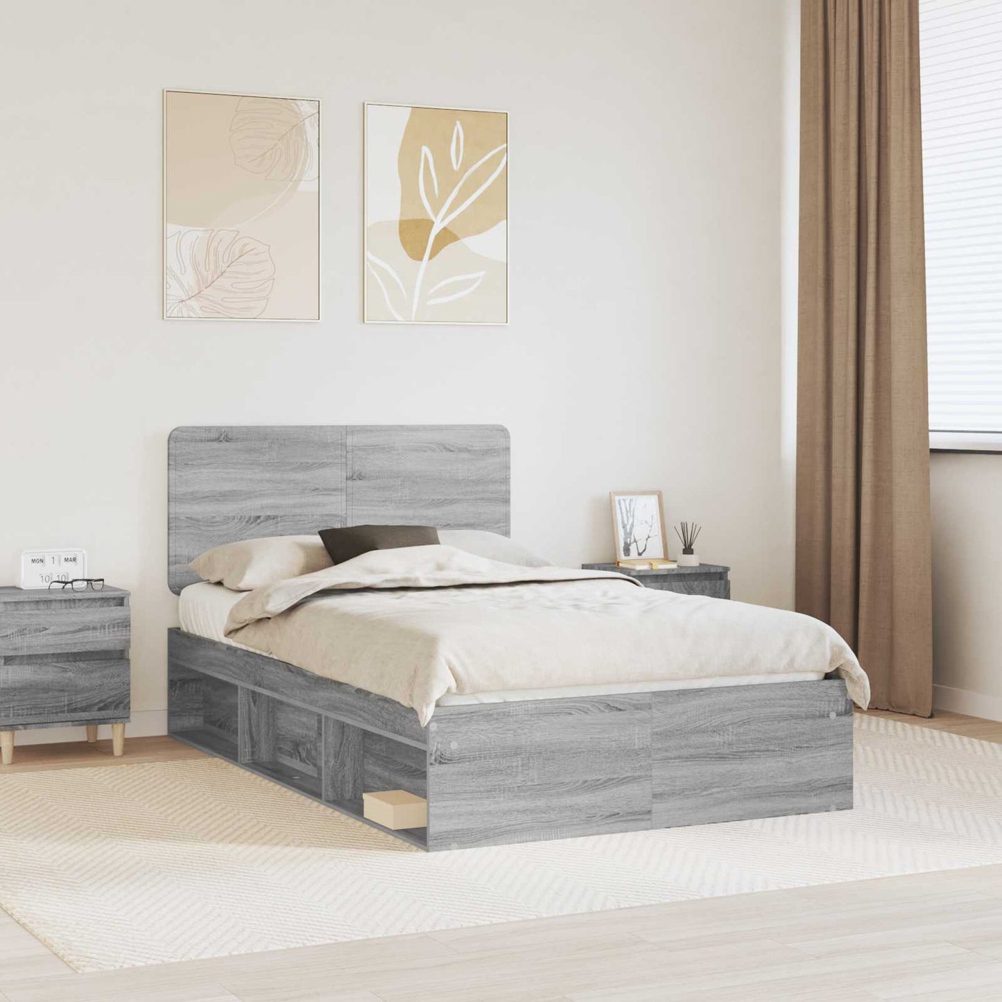 vidaXL Bed Frame Grey Sonoma 120 x 190 cm Solid Pine Wood 1