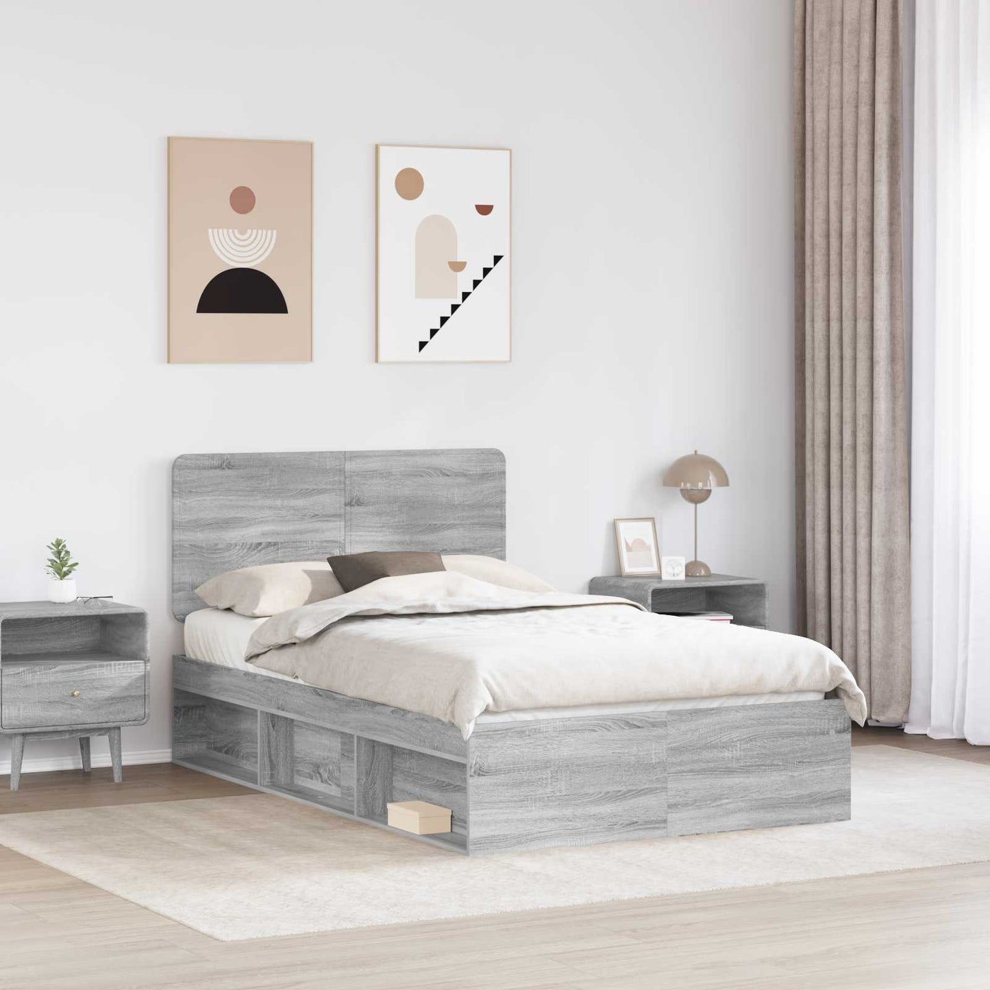 vidaXL Bed Frame Grey Sonoma 120 x 190 cm Solid Pine Wood 3
