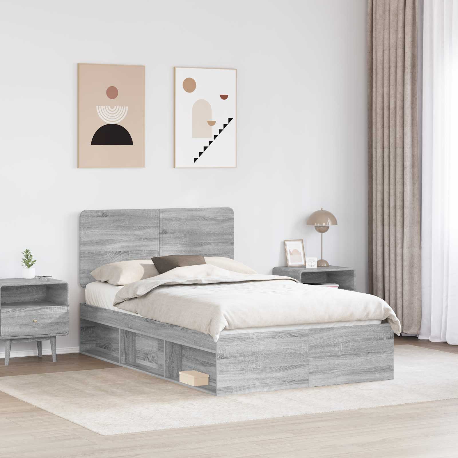 vidaXL Bed Frame Grey Sonoma 120 x 190 cm Solid Pine Wood 3