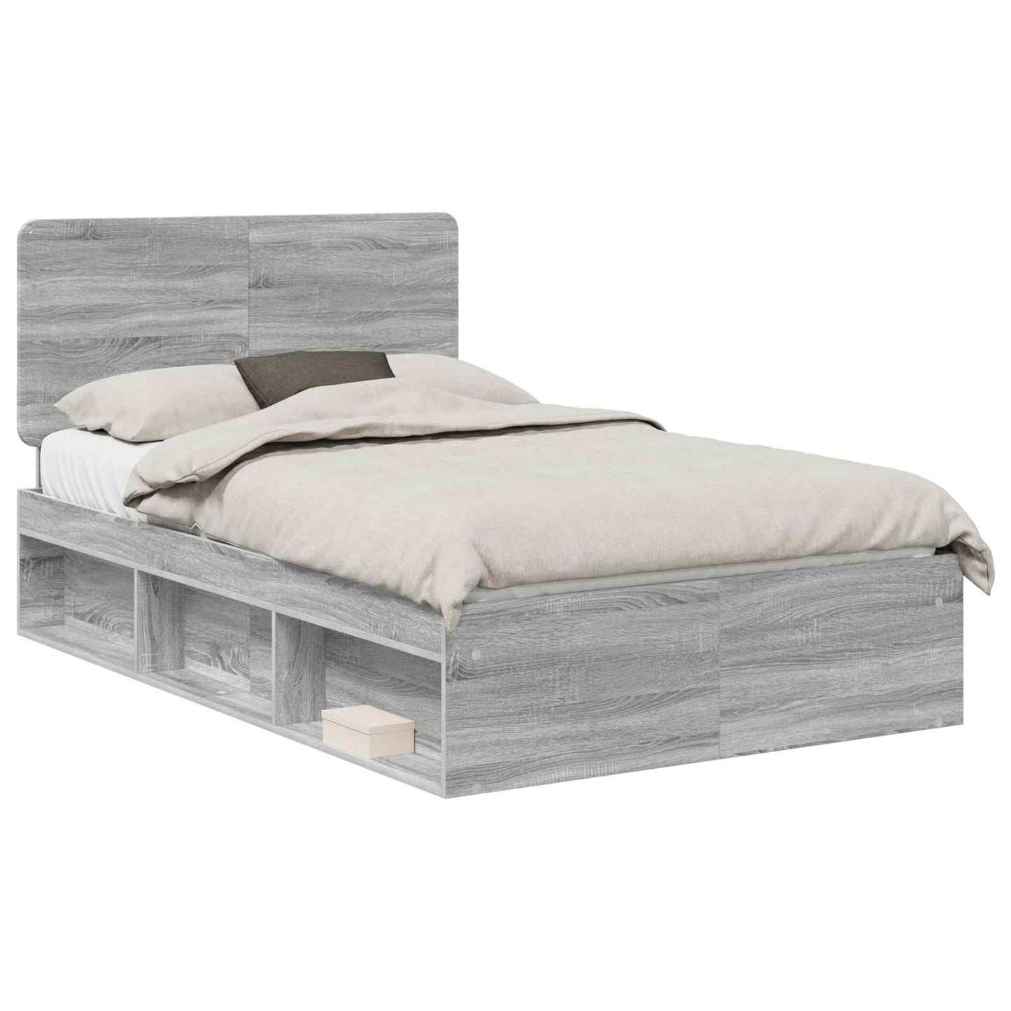 vidaXL Bed Frame Grey Sonoma 120 x 190 cm Solid Pine Wood 2