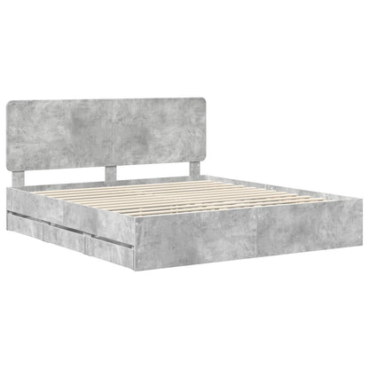 vidaXL Bed Frame with Drawer Concrete Grey 200 x 200 cm Engineer Wood 4