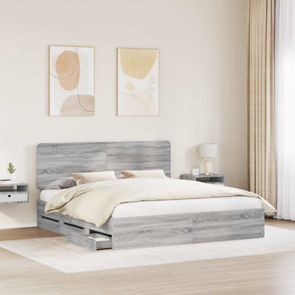 vidaXL Bed Frame with Drawer Grey Sonoma 200 x 200 cm Engineer Wood 3