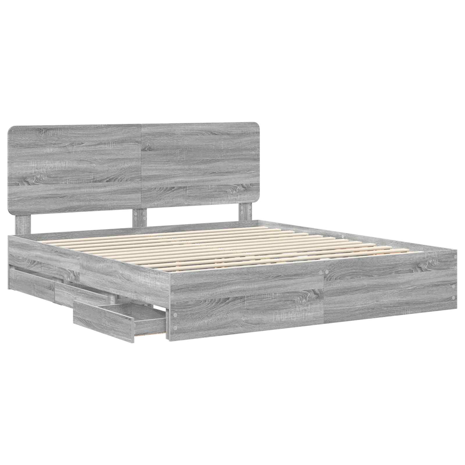 vidaXL Bed Frame with Drawer Grey Sonoma 200 x 200 cm Engineer Wood 5
