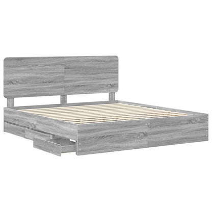 vidaXL Bed Frame with Drawer Grey Sonoma 200 x 200 cm Engineer Wood 5
