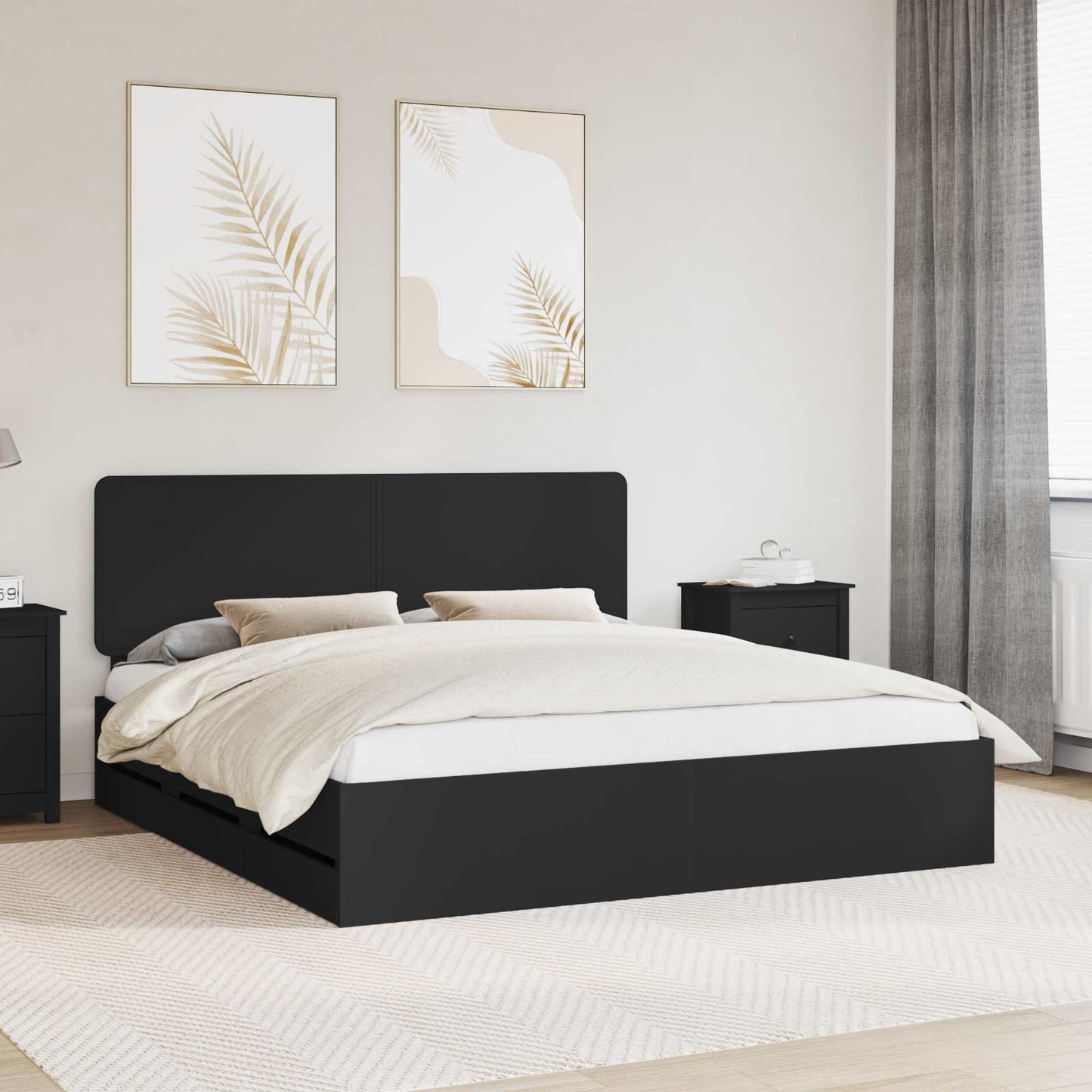 vidaXL Bed Frame with Drawer Black 180 x 200 cm Engineer Wood 1