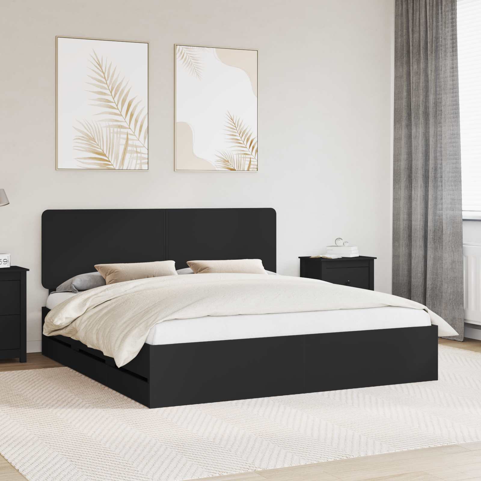 vidaXL Bed Frame with Drawer Black 180 x 200 cm Engineer Wood 1