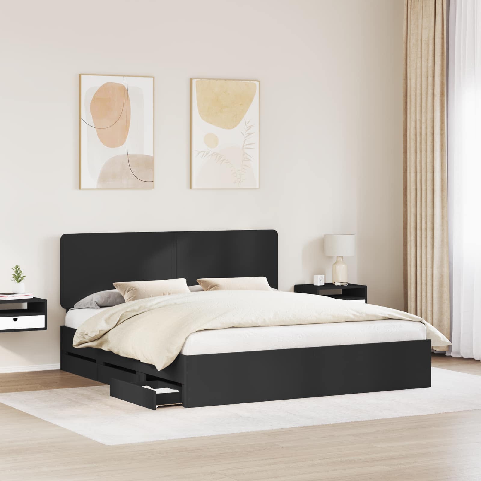 vidaXL Bed Frame with Drawer Black 180 x 200 cm Engineer Wood 3