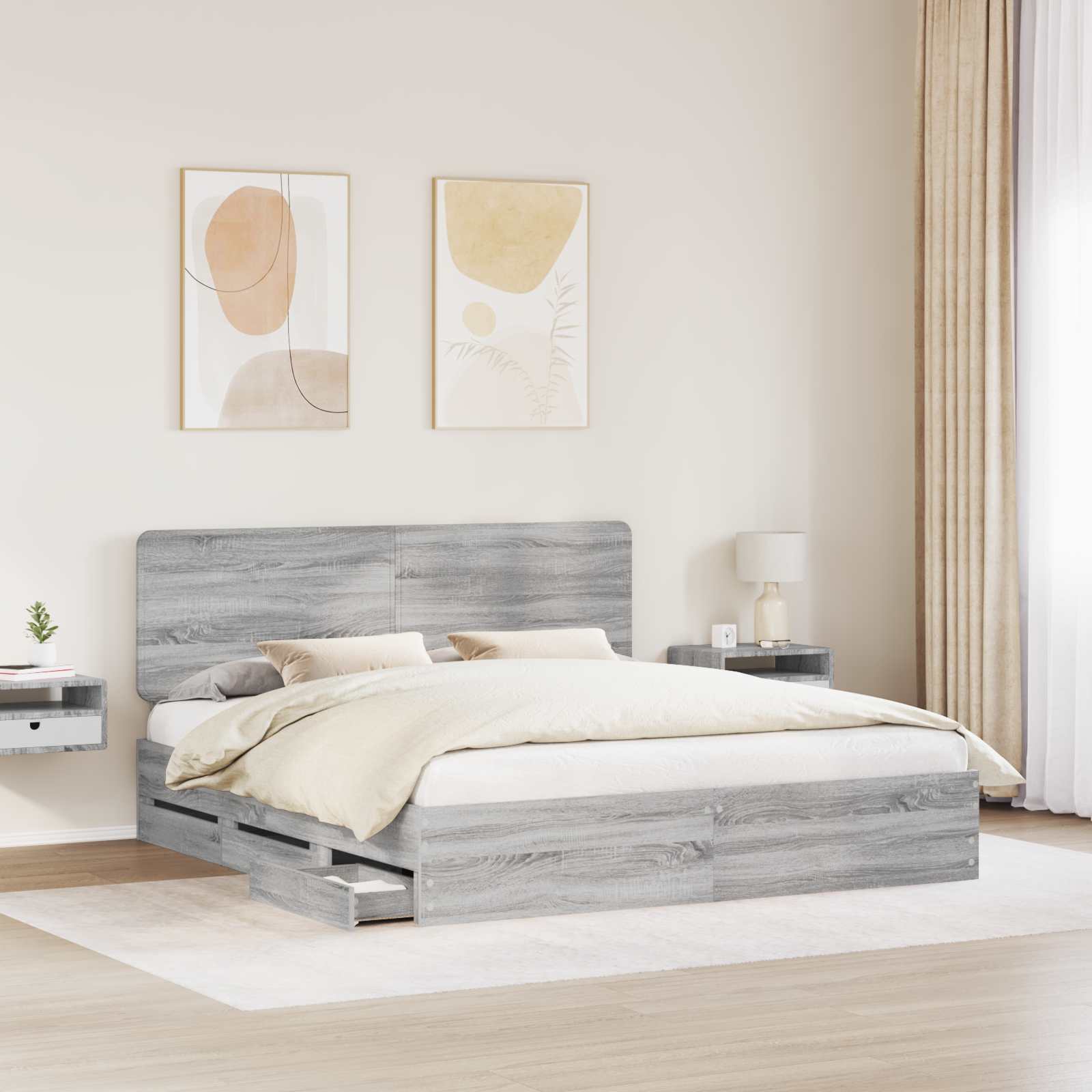 vidaXL Bed Frame with Drawer Grey Sonoma 180 x 200 cm Engineer Wood 3