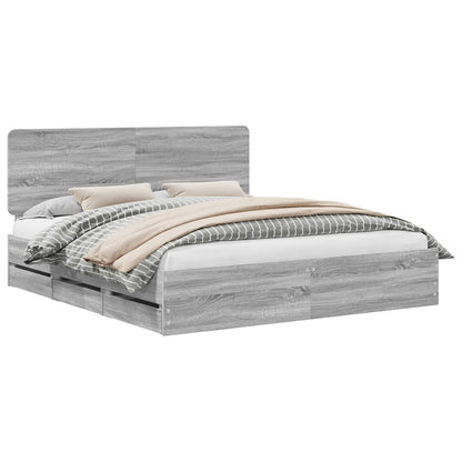 vidaXL Bed Frame with Drawer Grey Sonoma 180 x 200 cm Engineer Wood 2