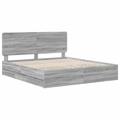 vidaXL Bed Frame with Drawer Grey Sonoma 180 x 200 cm Engineer Wood 4