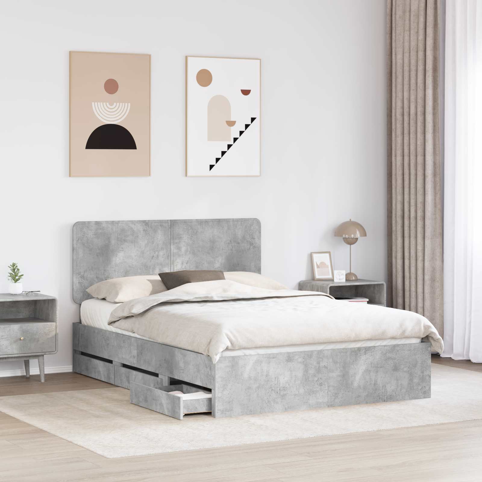 vidaXL Bed Frame with Drawer Concrete Grey 140 x 200 cm Engineer Wood 3