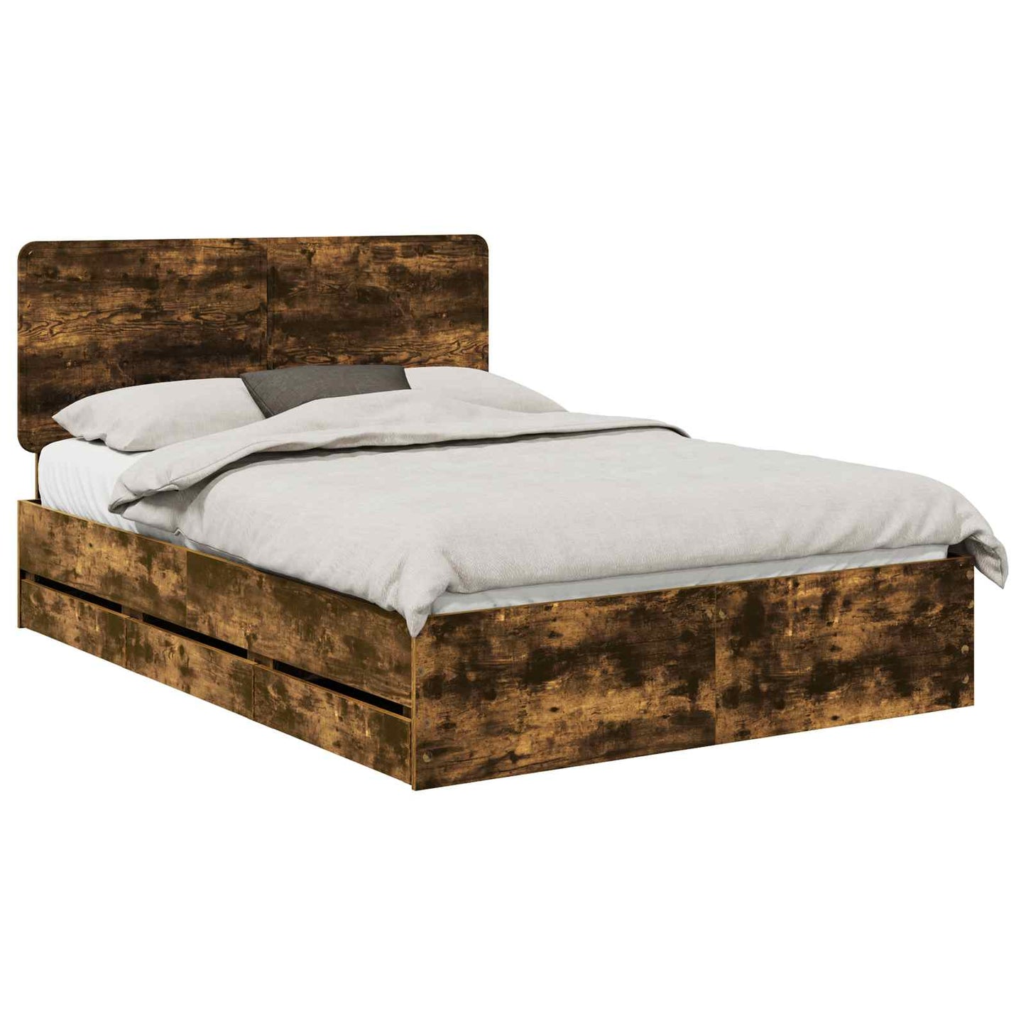 vidaXL Bed Frame with Drawer Smoked Oak 140 x 190 cm Engineer Wood 2