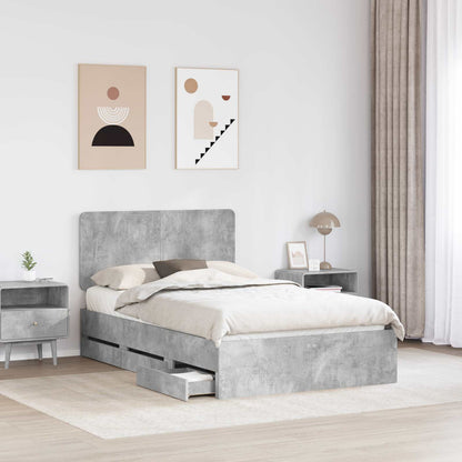 vidaXL Bed Frame with Drawer Concrete Grey 135 x 190 cm Engineer Wood 3