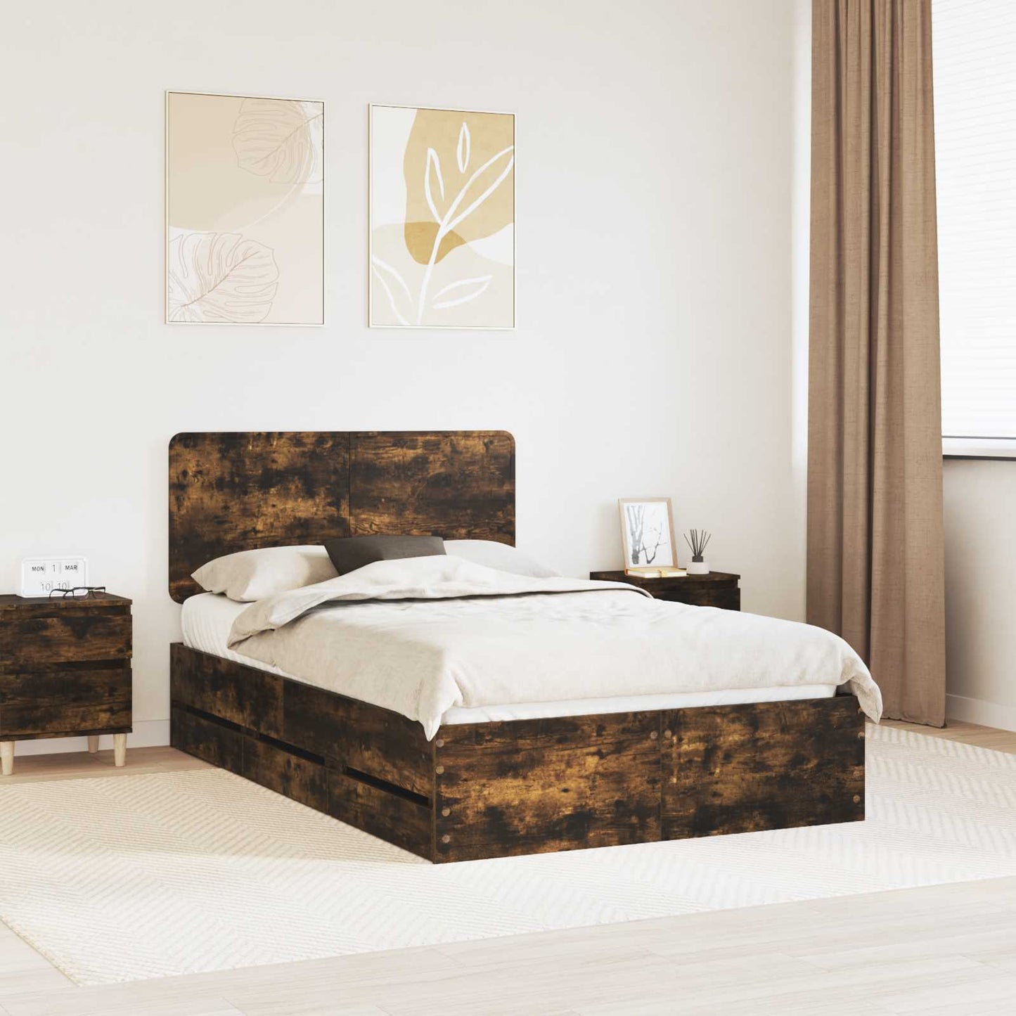 vidaXL Bed Frame with Drawer Smoked Oak 120 x 200 cm Engineer Wood 1