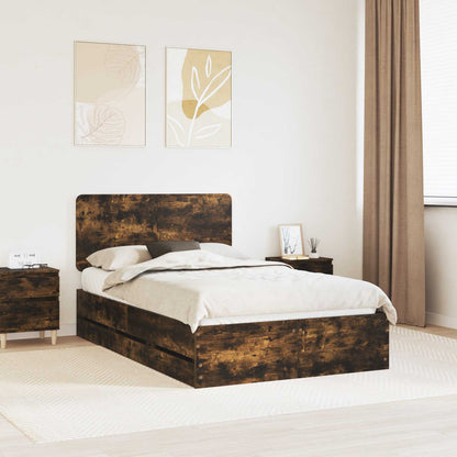 vidaXL Bed Frame with Drawer Smoked Oak 120 x 200 cm Engineer Wood 1