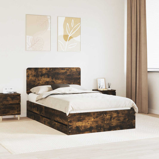 vidaXL Bed Frame with Drawer Smoked Oak 120 x 200 cm Engineer Wood 1