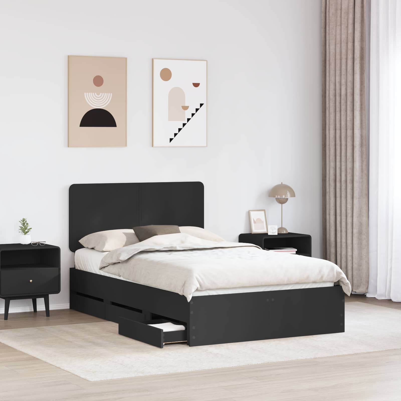 vidaXL Bed Frame with Drawer Black 120 x 190 cm Engineer Wood 3
