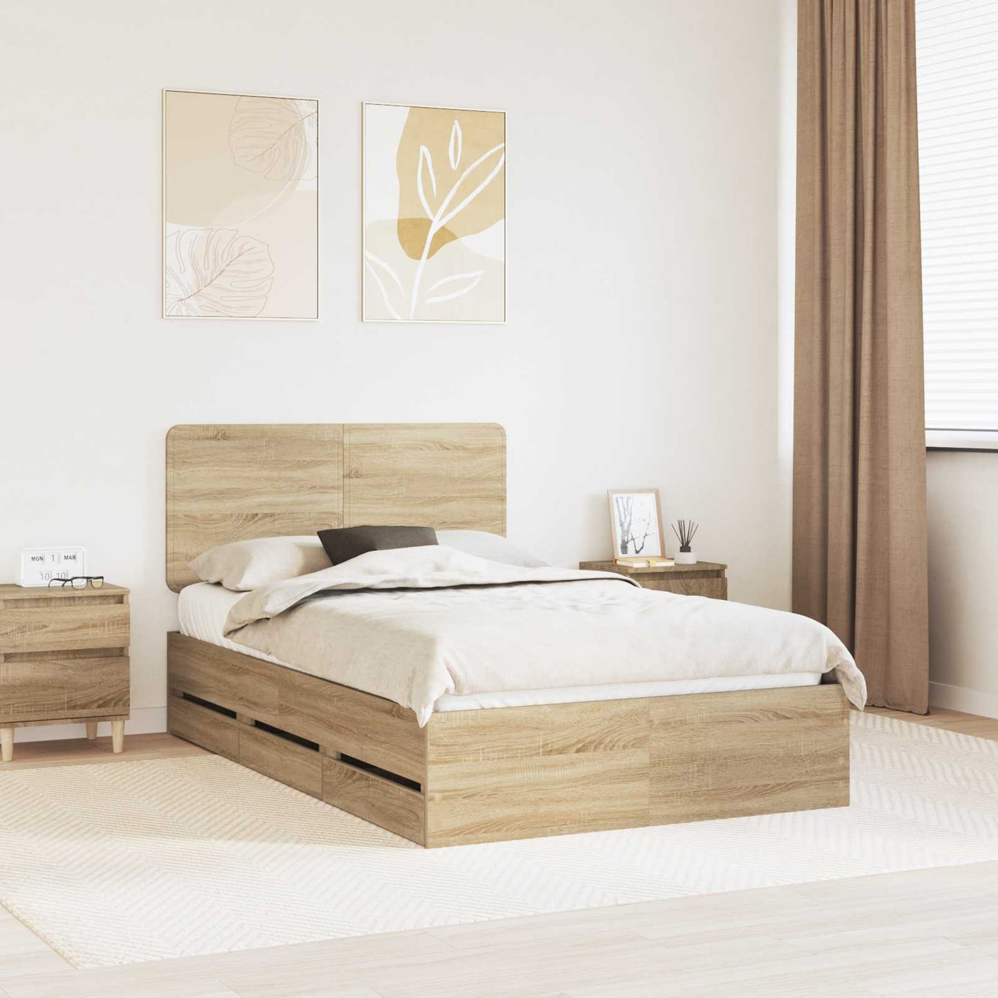 vidaXL Bed Frame with Drawer Sonoma Oak 120 x 190 cm Engineer Wood 1