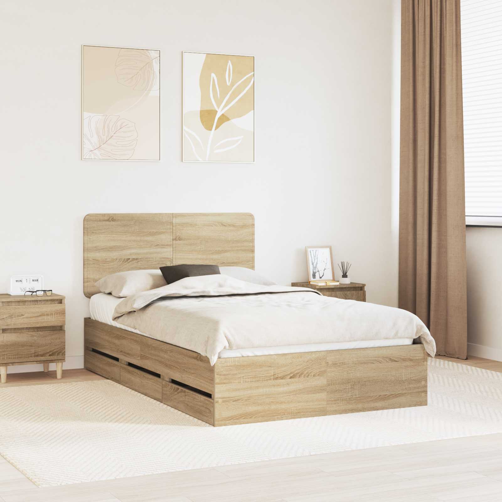 vidaXL Bed Frame with Drawer Sonoma Oak 120 x 190 cm Engineer Wood 1