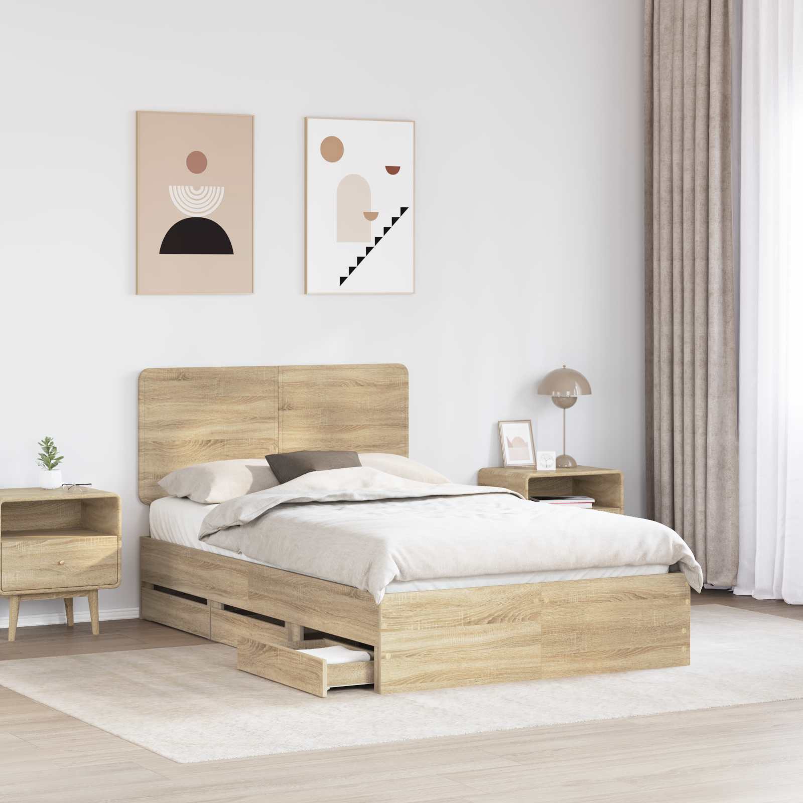 vidaXL Bed Frame with Drawer Sonoma Oak 120 x 190 cm Engineer Wood 3