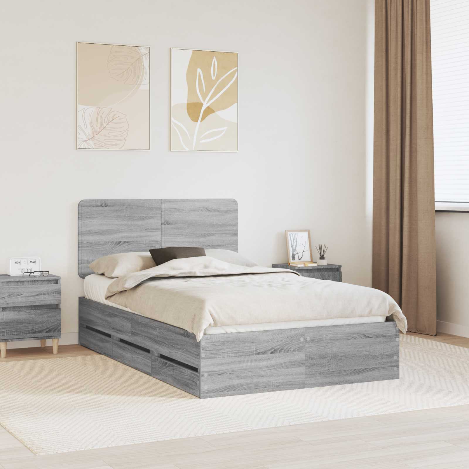 vidaXL Bed Frame with Drawer Grey Sonoma 120 x 190 cm Engineer Wood 1