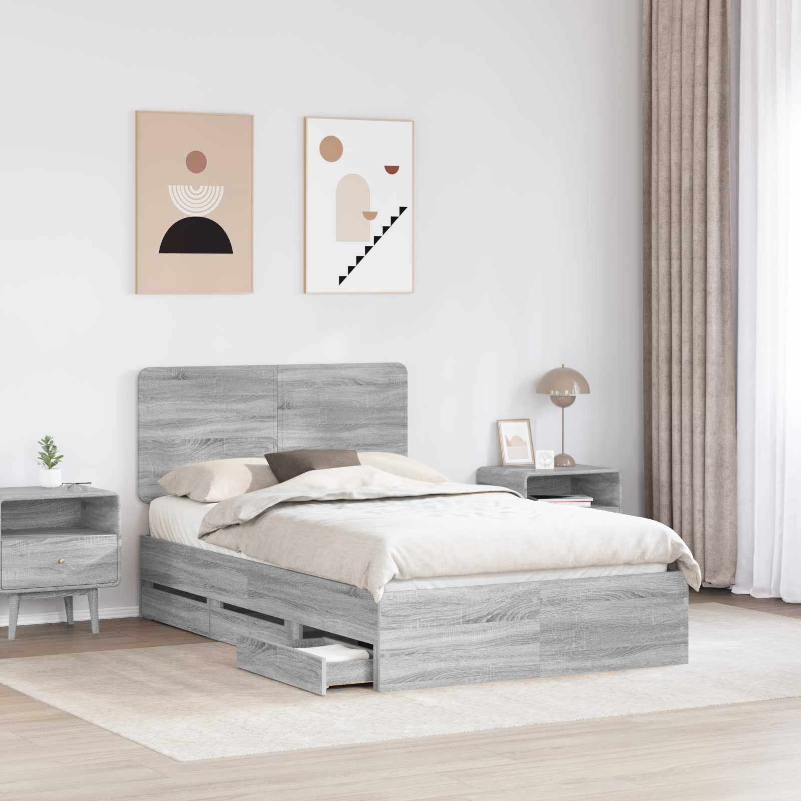 vidaXL Bed Frame with Drawer Grey Sonoma 120 x 190 cm Engineer Wood 3