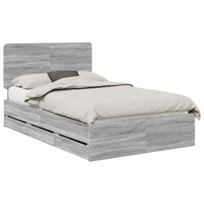 vidaXL Bed Frame with Drawer Grey Sonoma 120 x 190 cm Engineer Wood 2