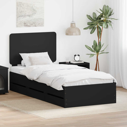 vidaXL Bed Frame with Drawer Engineer Wood Length 200 cm Black