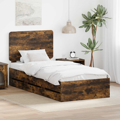 Bed Frame with Drawer Engineer Wood Length 200 cm Smoked Oak 100 cm