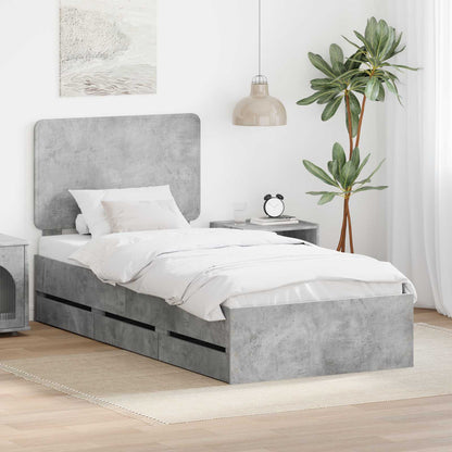 vidaXL Bed Frame with Drawer Engineer Wood Length 200 cm Concrete grey