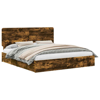 vidaXL Storage Bed with Drawer Smoked Oak 180 x 200 cm Engineered Wood 2