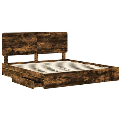 vidaXL Storage Bed with Drawer Smoked Oak 180 x 200 cm Engineered Wood 5
