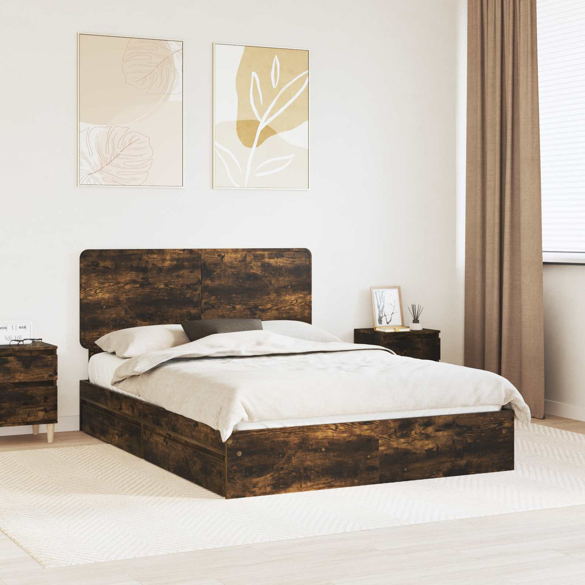 Storage Bed with Drawer Engineered Wood Length 200 cm Smoked Oak 160 cm