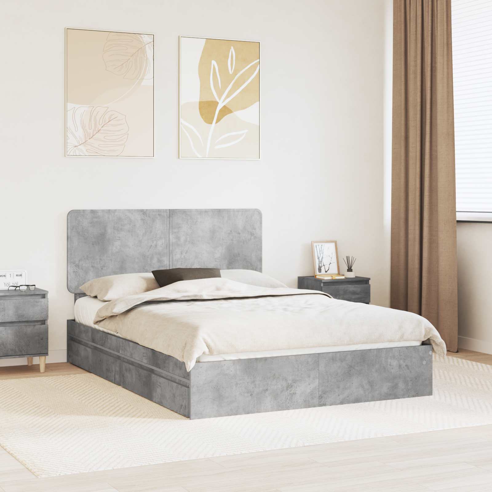 vidaXL Storage Bed Concrete Grey 150 x 200 cm Engineered Wood 1