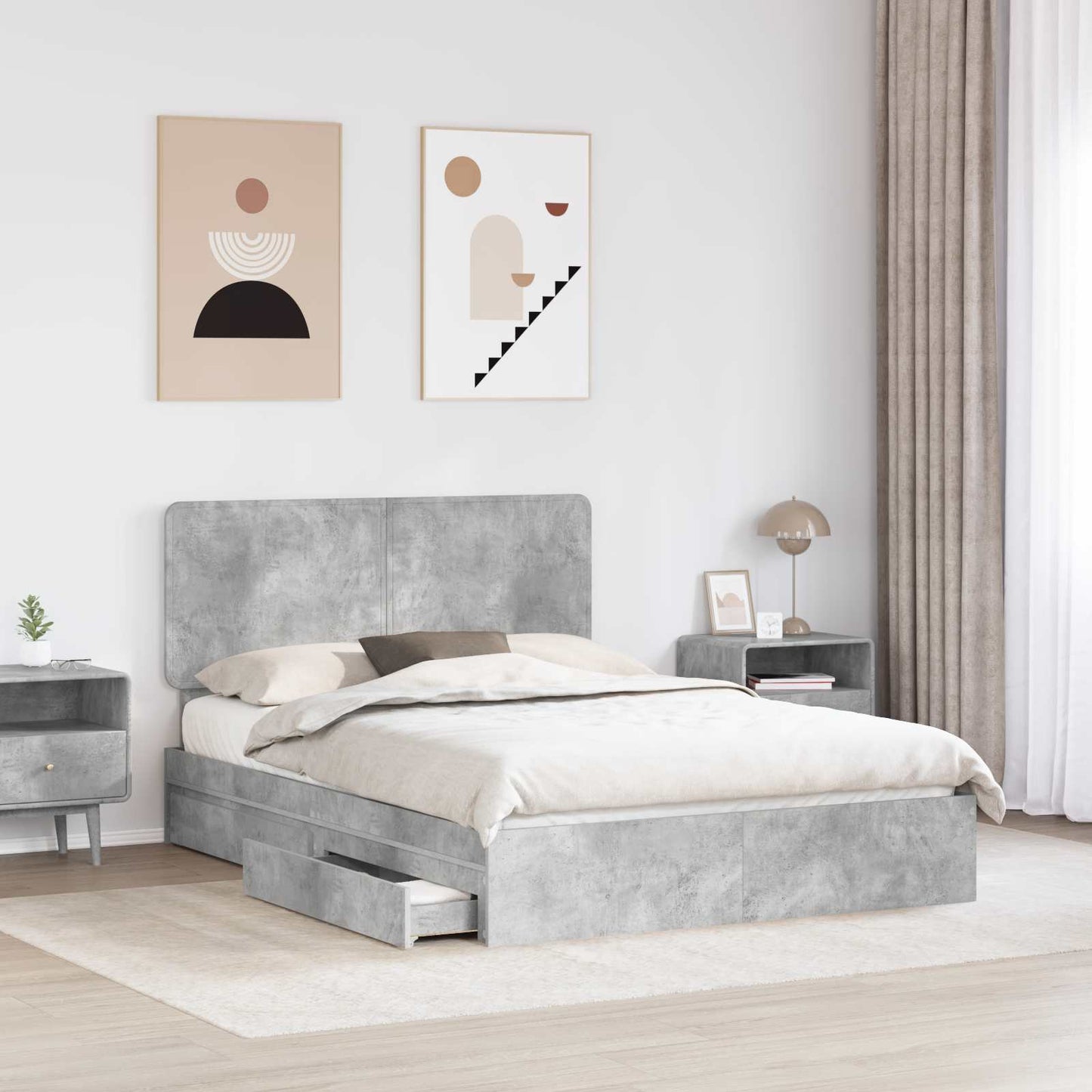 vidaXL Storage Bed Concrete Grey 150 x 200 cm Engineered Wood 3