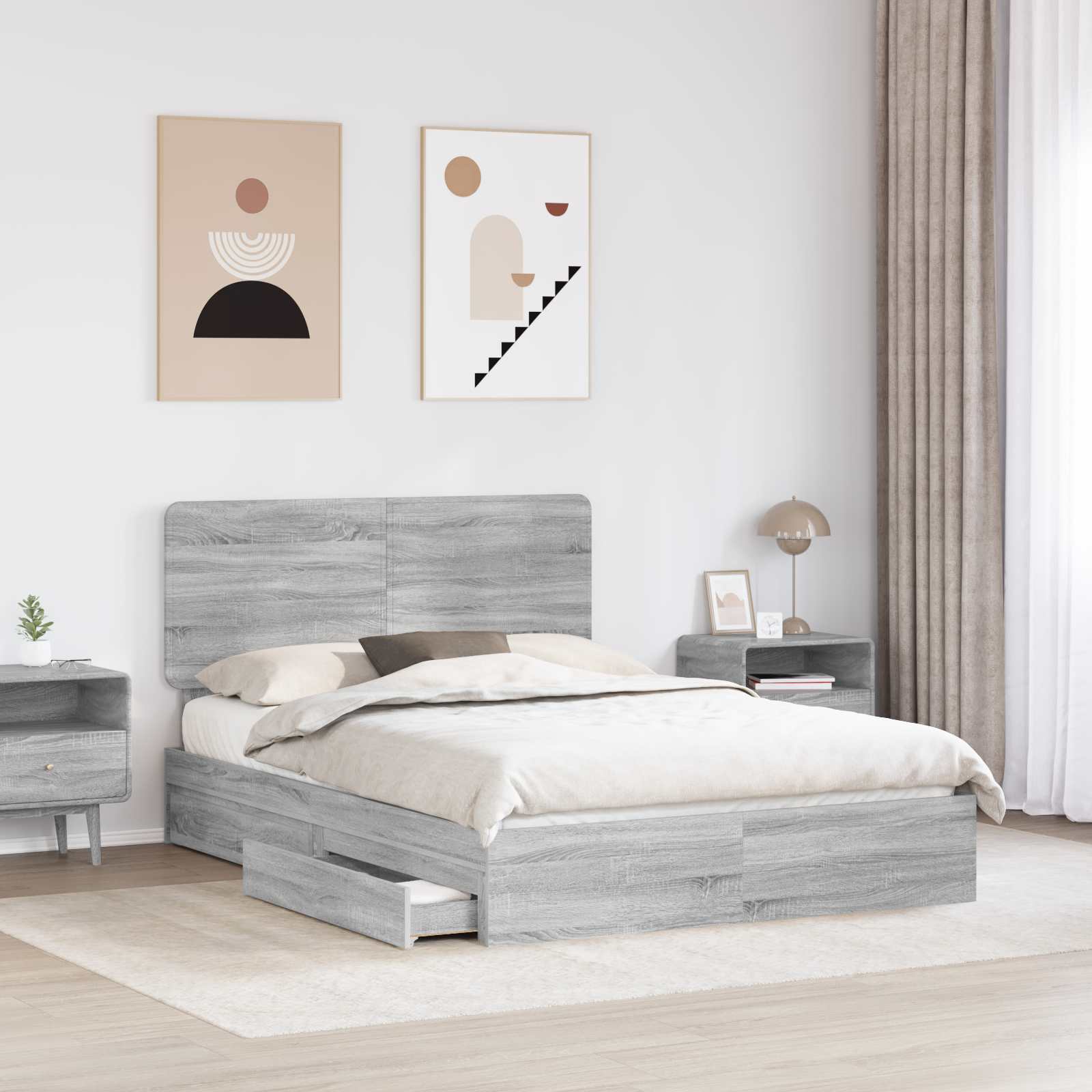 vidaXL Storage Bed Adjustable Grey Sonoma 150 x 200 cm Engineered Wood 3
