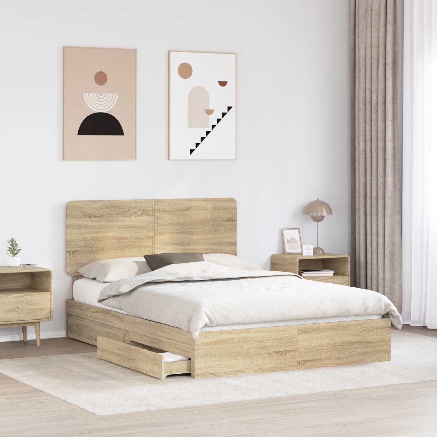 vidaXL Storage Bed with Drawer Sonoma Oak 140 x 200 cm Engineered Wood 3