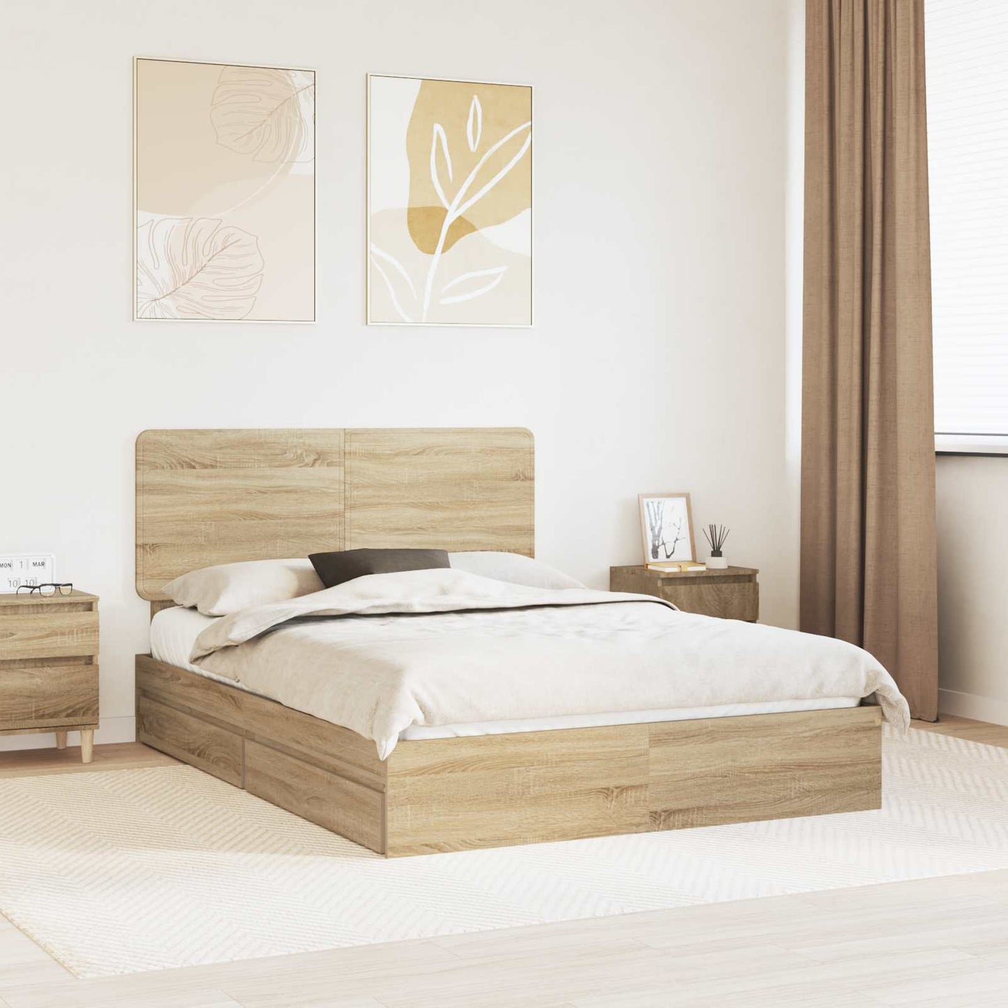 vidaXL Storage Bed with Drawer Sonoma Oak 140 x 190 cm Engineered Wood 1