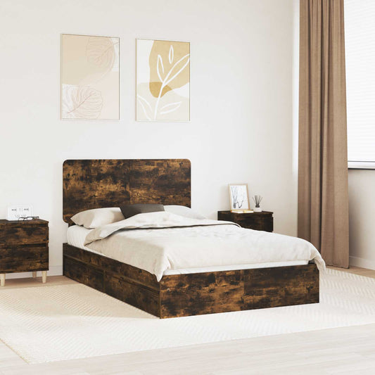 vidaXL Storage Bed with Drawer Smoked Oak 135 x 190 cm Engineered Wood 1