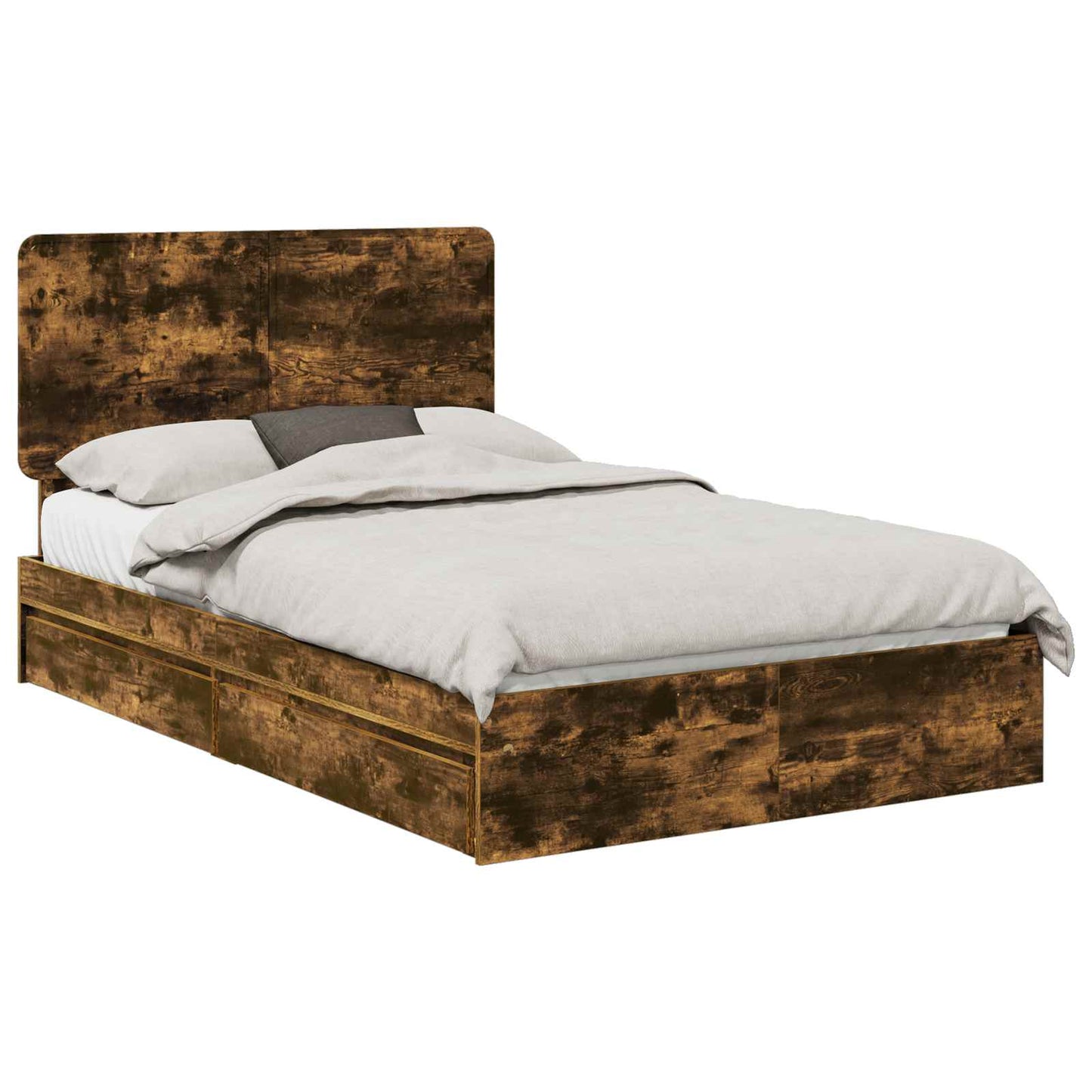 vidaXL Storage Bed with Drawer Smoked Oak 135 x 190 cm Engineered Wood 2