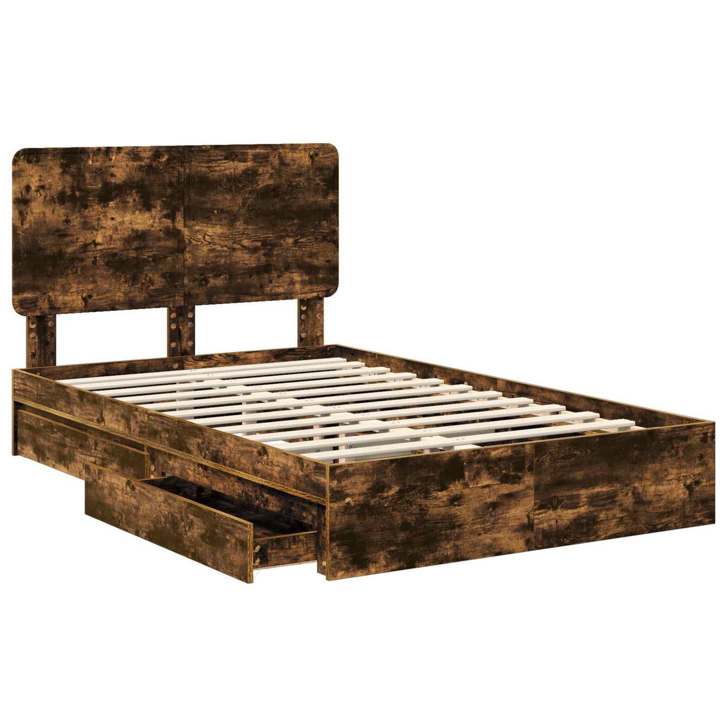 vidaXL Storage Bed with Drawer Smoked Oak 135 x 190 cm Engineered Wood 5
