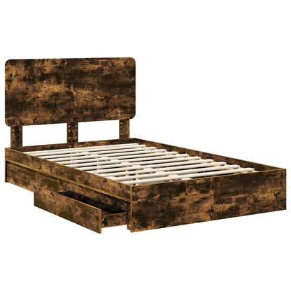 vidaXL Storage Bed with Drawer Smoked Oak 135 x 190 cm Engineered Wood 5