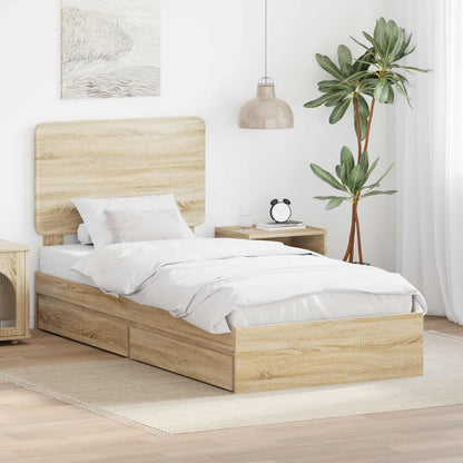 vidaXL Storage Bed with Drawer Engineered Wood Length 200 cm Sonoma oak
