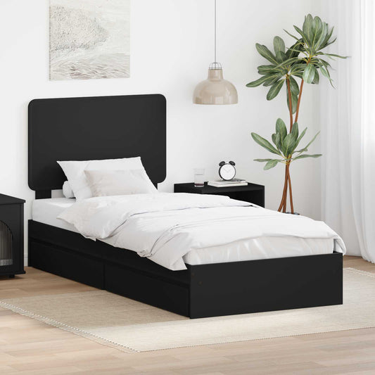 vidaXL Storage Bed with Drawer Black 90 x 190 cm Engineered Wood 1